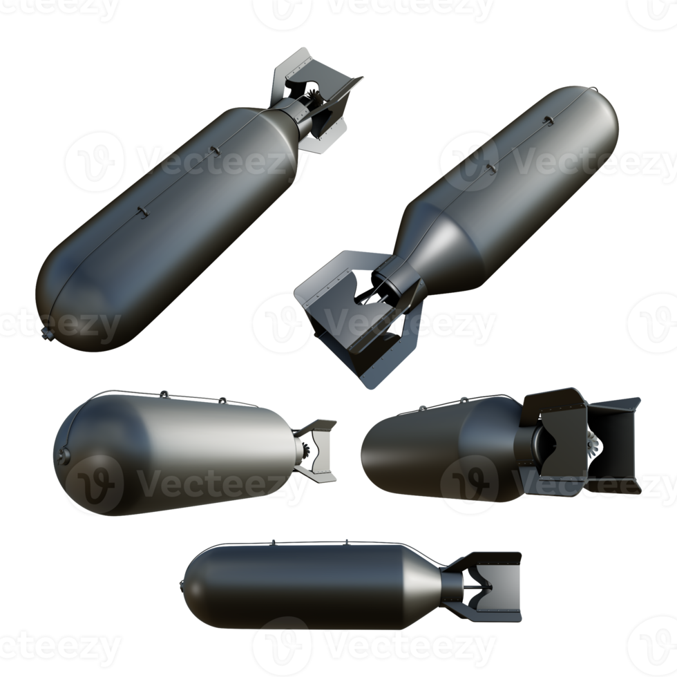 3d representación de enorme bomba misil munición desde diferente perspectivas png