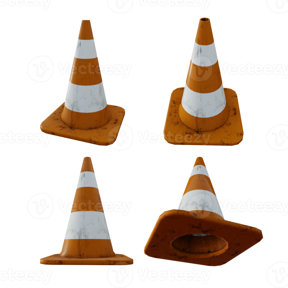 3d rendering of white orange traffic cone from different perspective view png