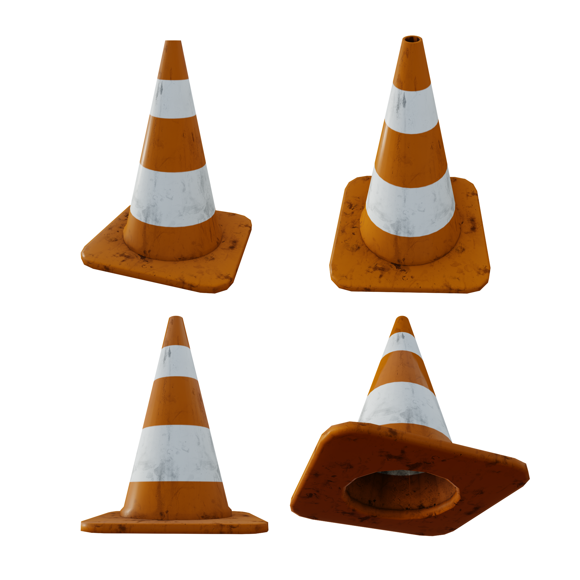 3d Rendern von Weiß Orange der Verkehr Kegel von anders Perspektive