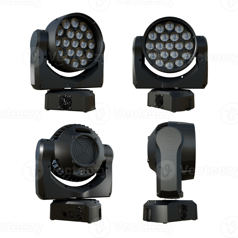 3d rendering of clean black stage lights from various perspective angles png