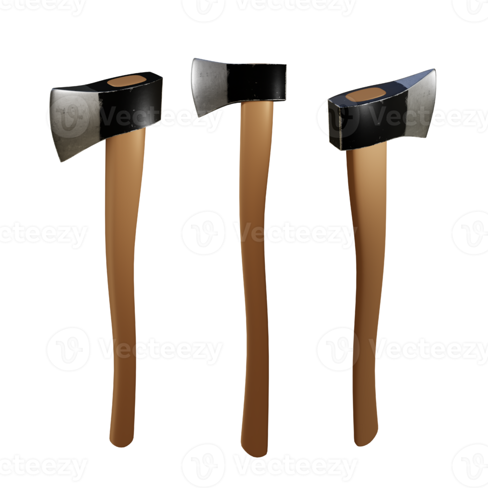 3d rendering of shiny wooden axe perspective view png