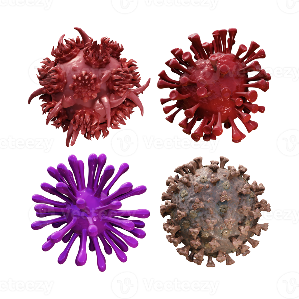 3d rendering of several types of virus perspective view png