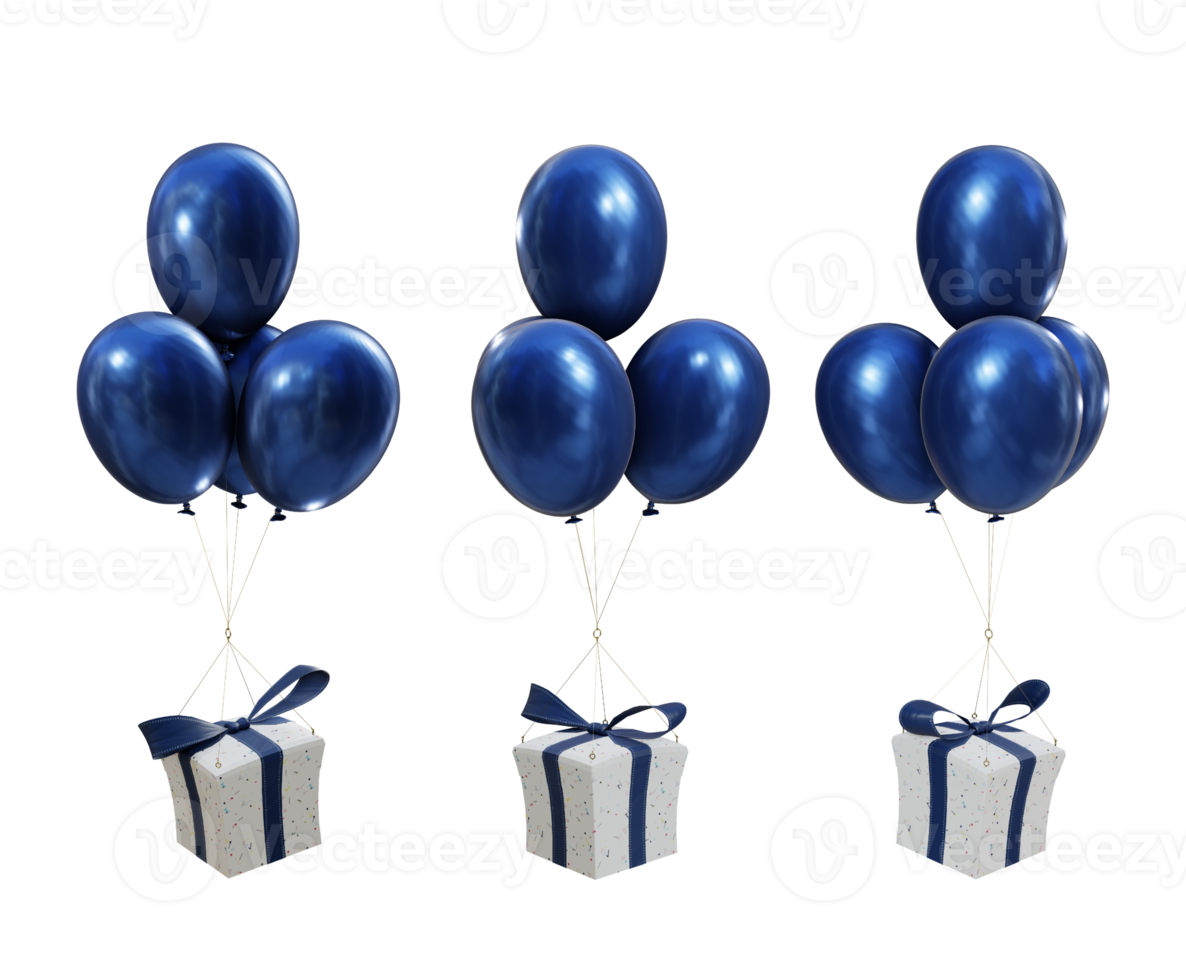 3d renderen van vliegend geschenk dozen met ballonnen perspectief visie png