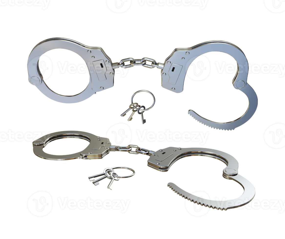 3d rendering of police tools handcuffs and keys perspective view png