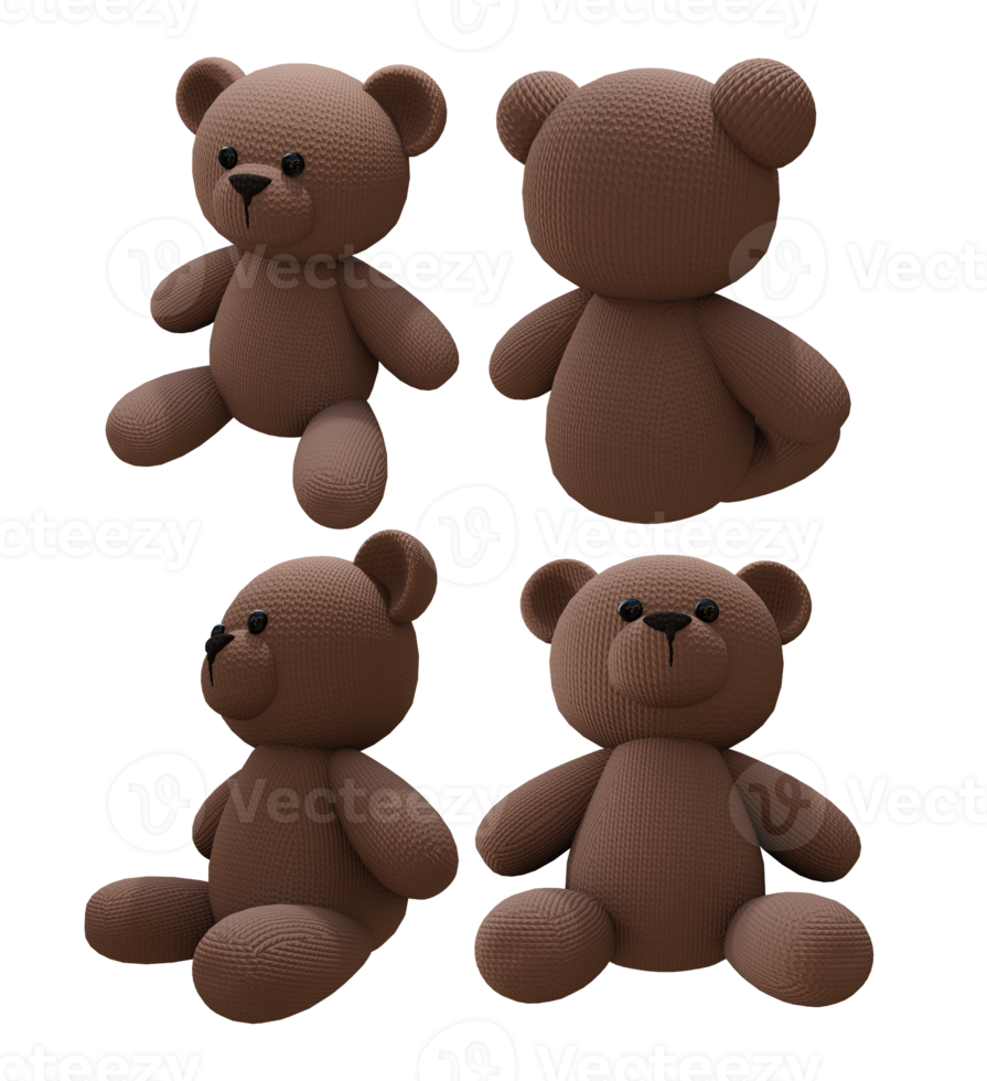 3d rendering cute brown teddy bear perspective view png