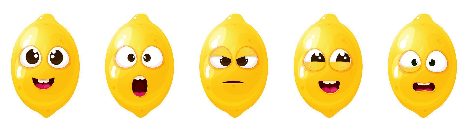 Funny cute lemon set with different emotion face. vector