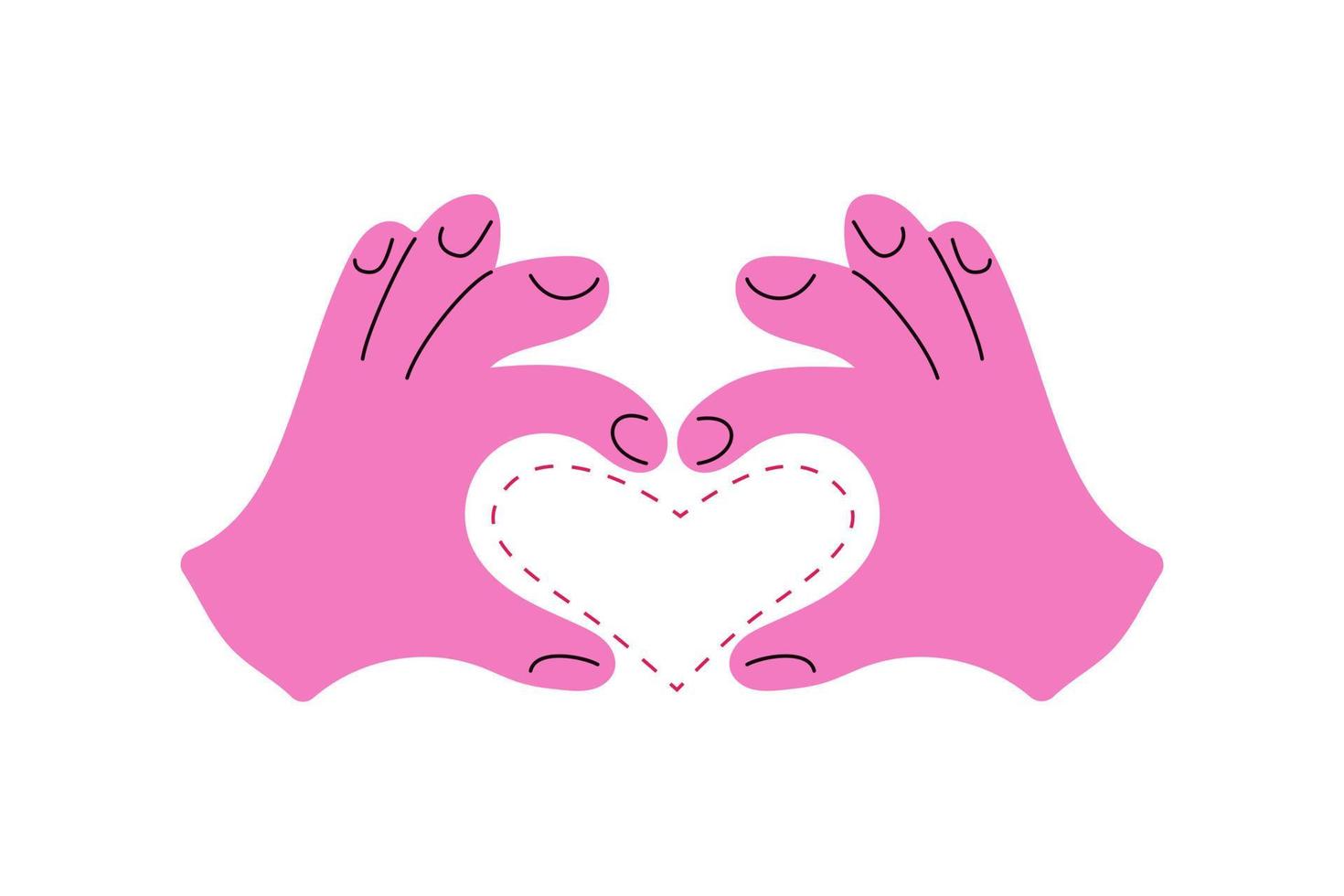 Two hands form heart sign from fingers. Symbol of love. Valentine card. Reconciliation concept. Vector illustration