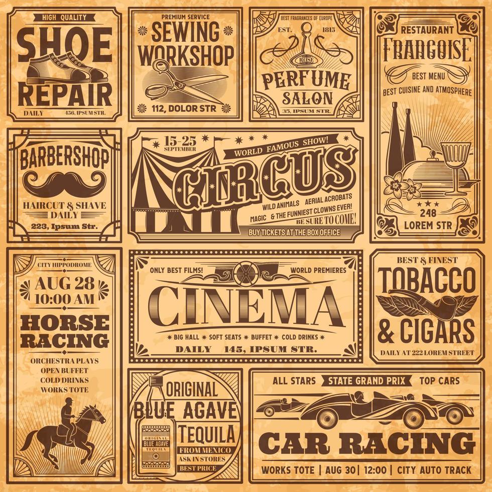 Vintage newspaper banners, old retro advertising vector