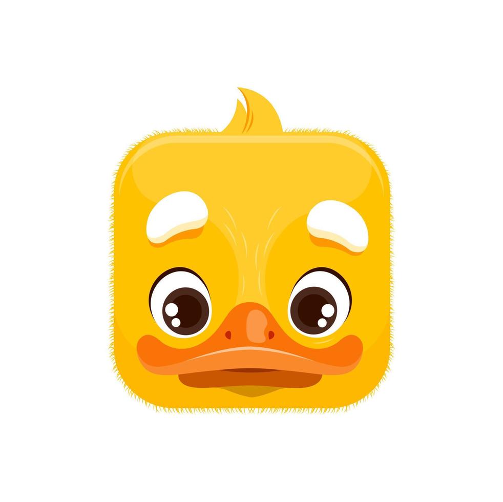 Duckling cartoon kawaii square animal face, duck vector