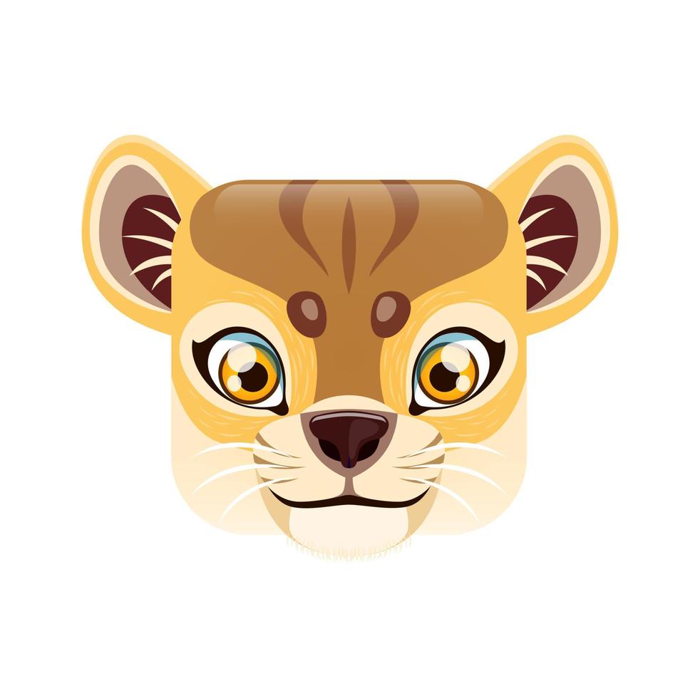 Lion cub cartoon kawaii square animal face, icon vector