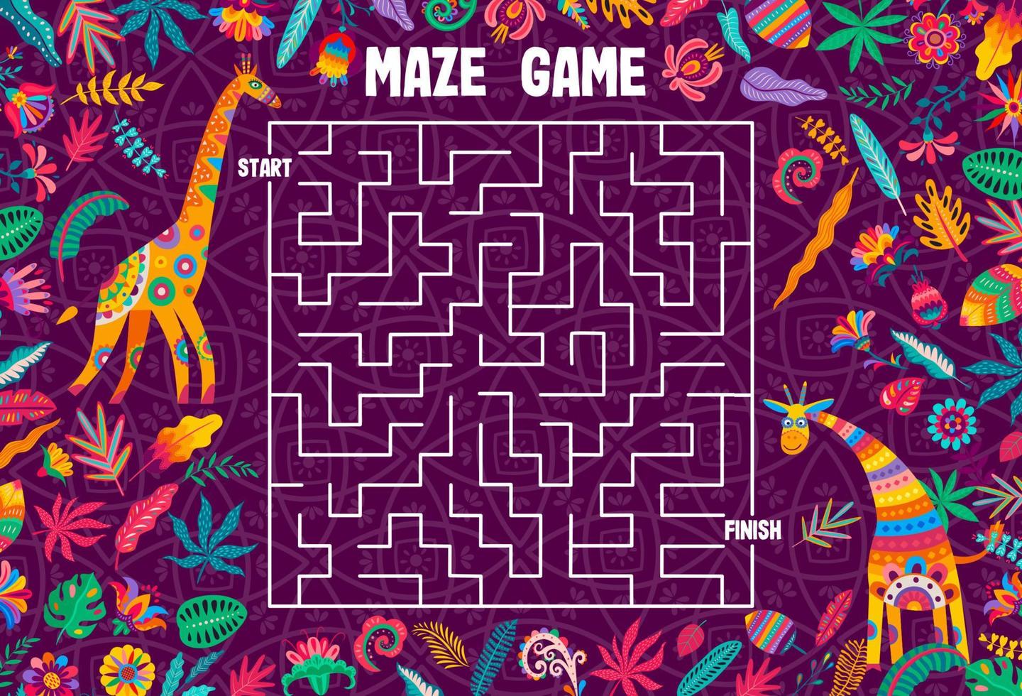 Labyrinth maze game help to giraffe to find friend vector