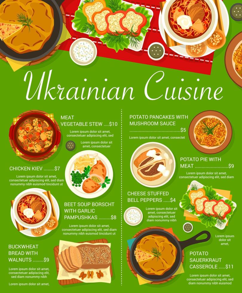 Ukrainian cuisine food menu page vector template