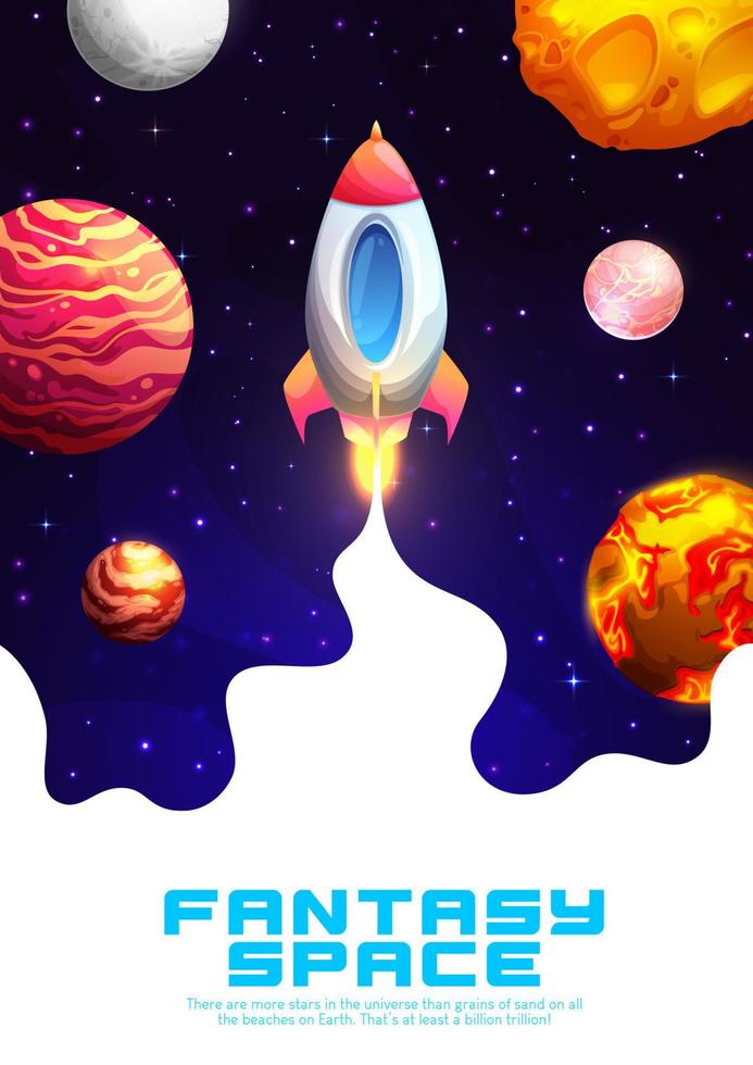 Rocket launch into fantasy space vector background