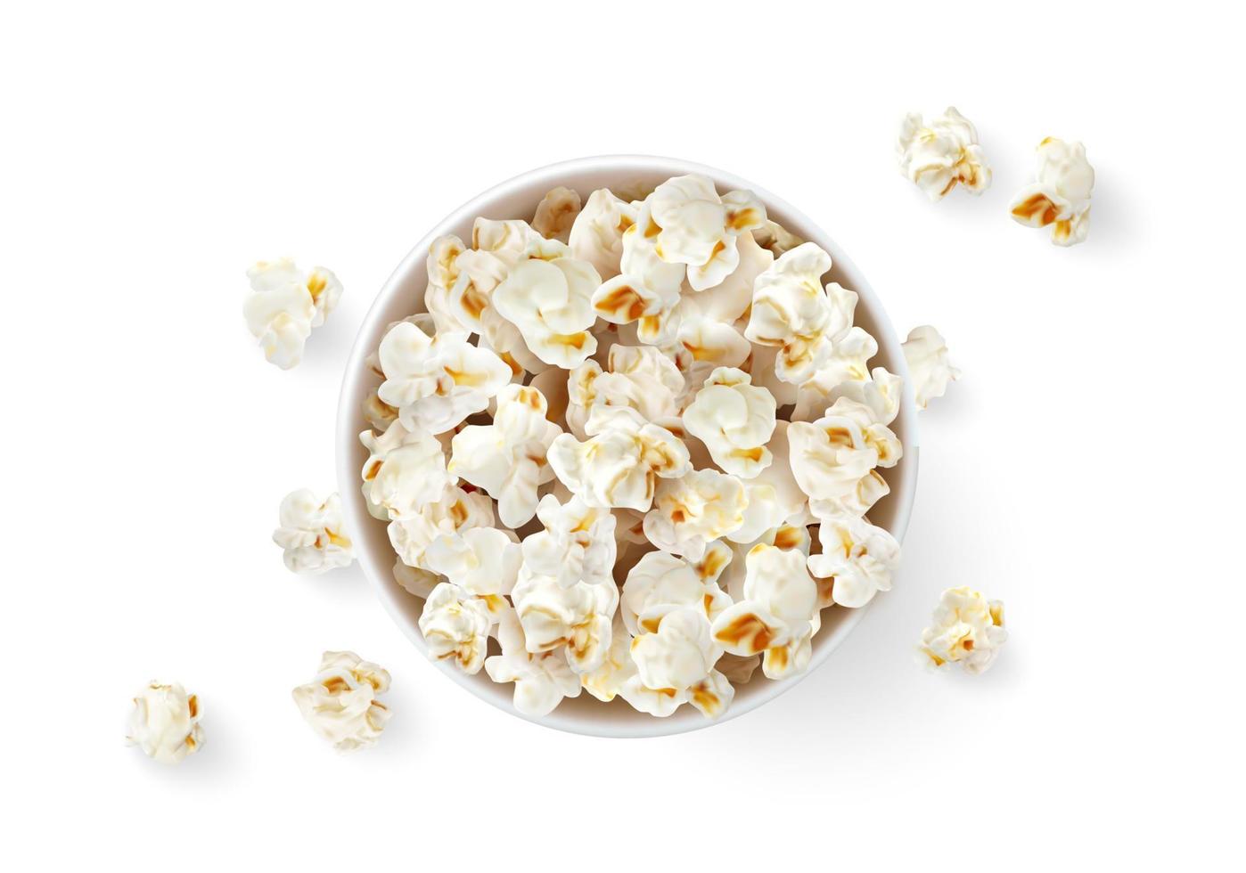 Popcorn bucket top view, realistic vector pop corn