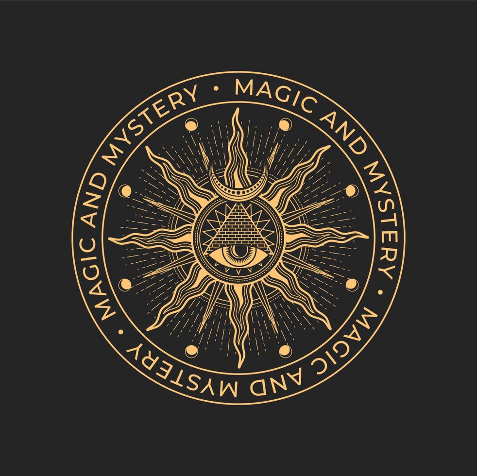 Magic and occult, mason alchemy circle icon vector