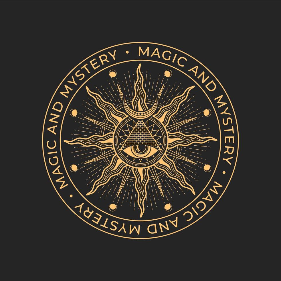 Magic and occult, mason alchemy circle icon vector