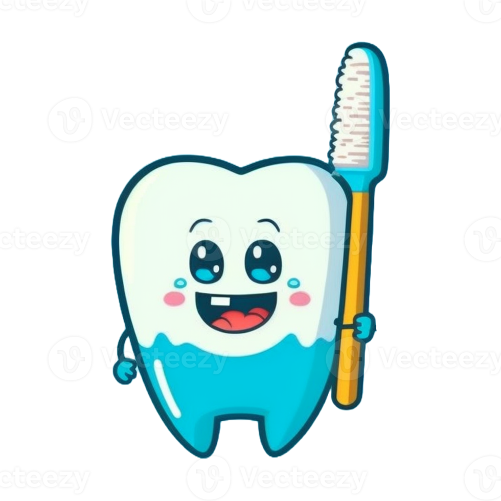 schattig tekenfilm tand met tandenborstel png