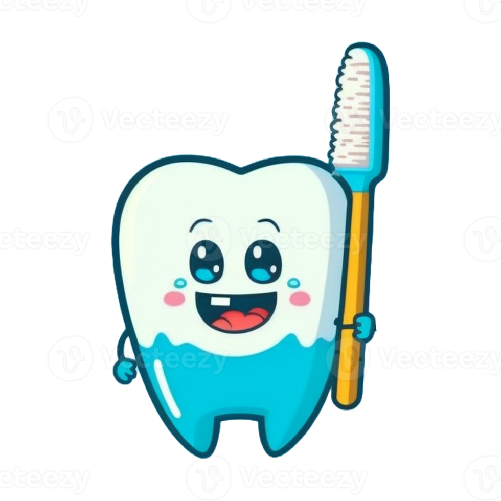 mignonne dessin animé dent avec brosse à dents png