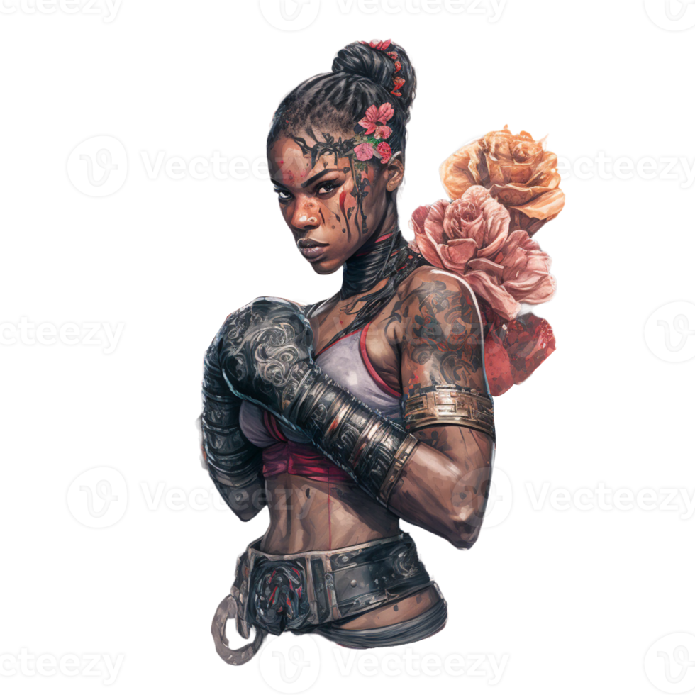 emblema di ragazza copertina boxe ragazza con fiori tatuaggi png