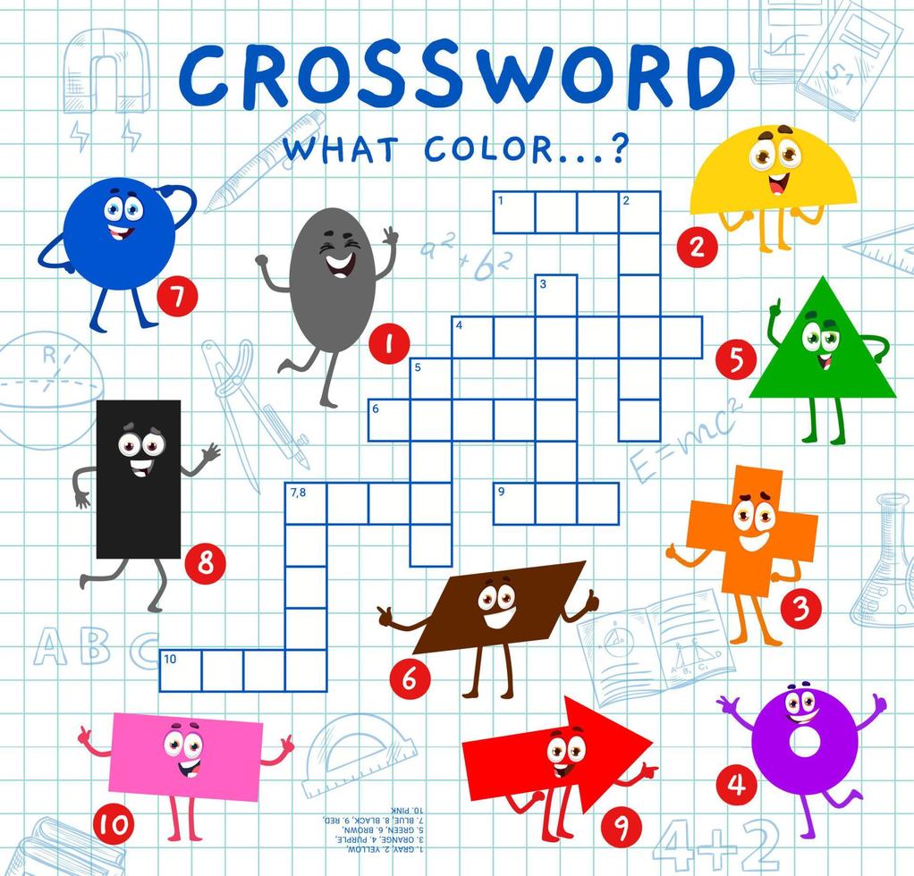 Crossword game grid, cartoon color math shapes vector