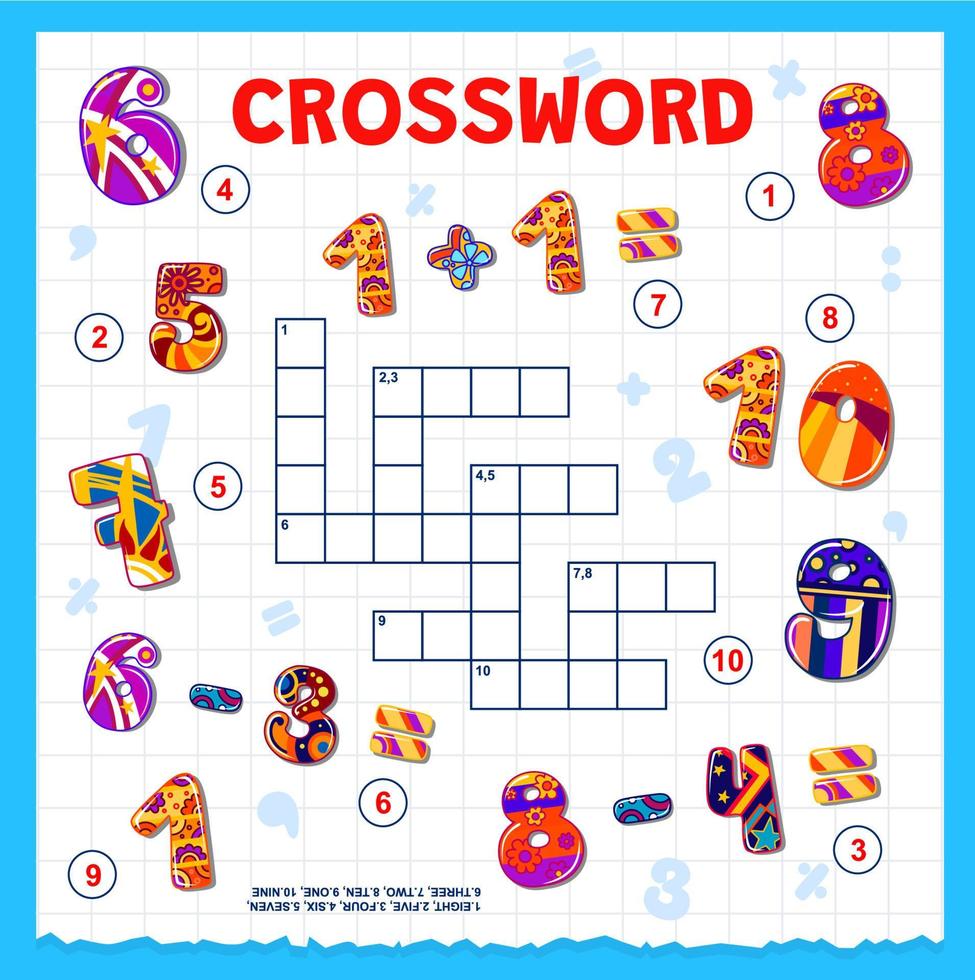 Cartoon math numbers and digits, crossword grid vector