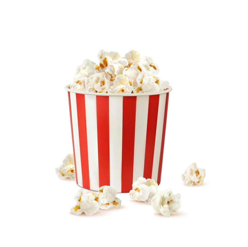 Popcorn bucket, realistic pop corn container vector