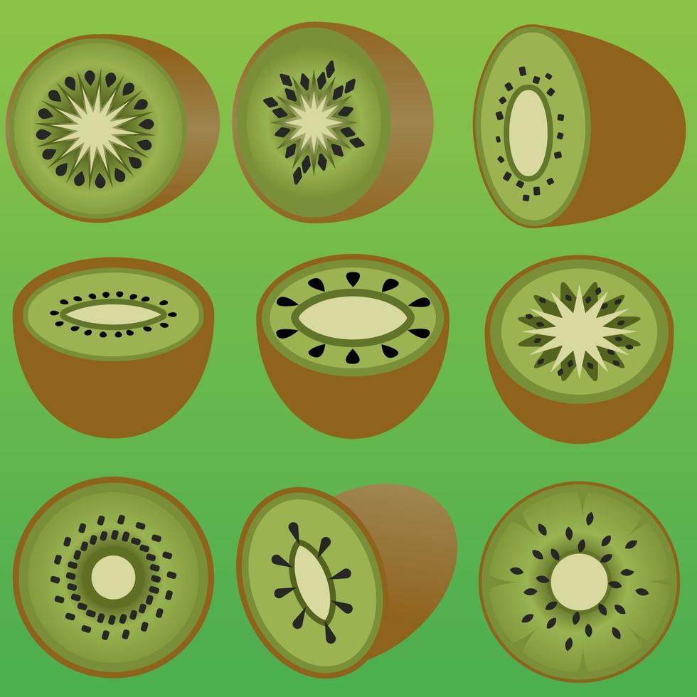 kiwi Fruta icono colocar. vector ilustración de rebanada kiwi para Fruta y comida diseño. gráfico recurso de kiwi para vegetariano, saludable, dieta, nutrición y tropical. chino Grosella ilustración