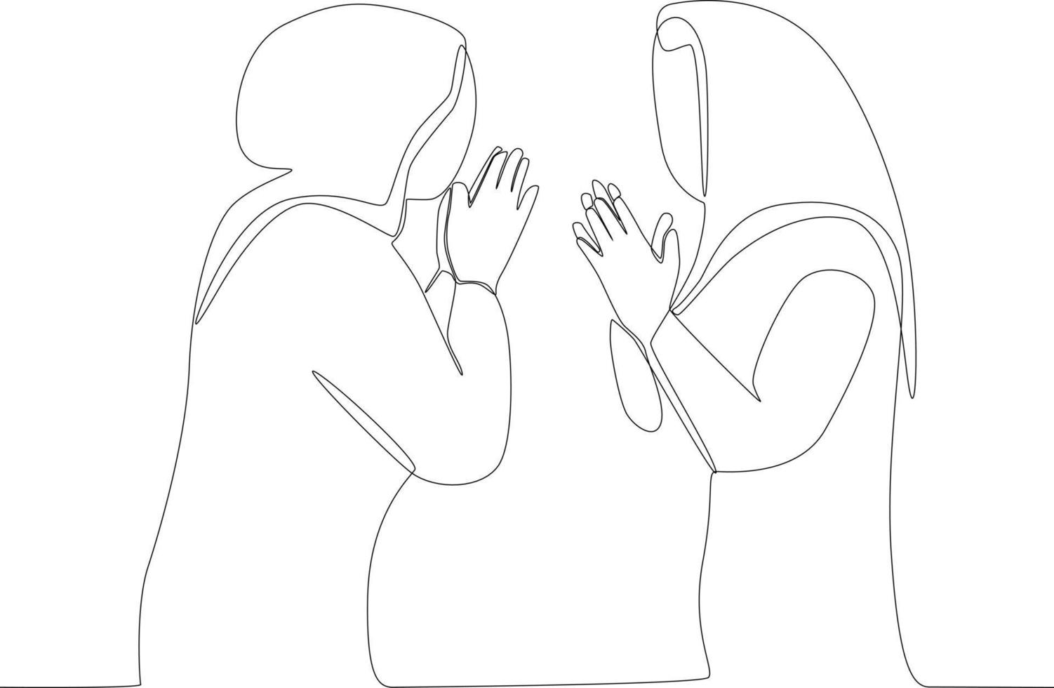 Two muslimah greting each other vector