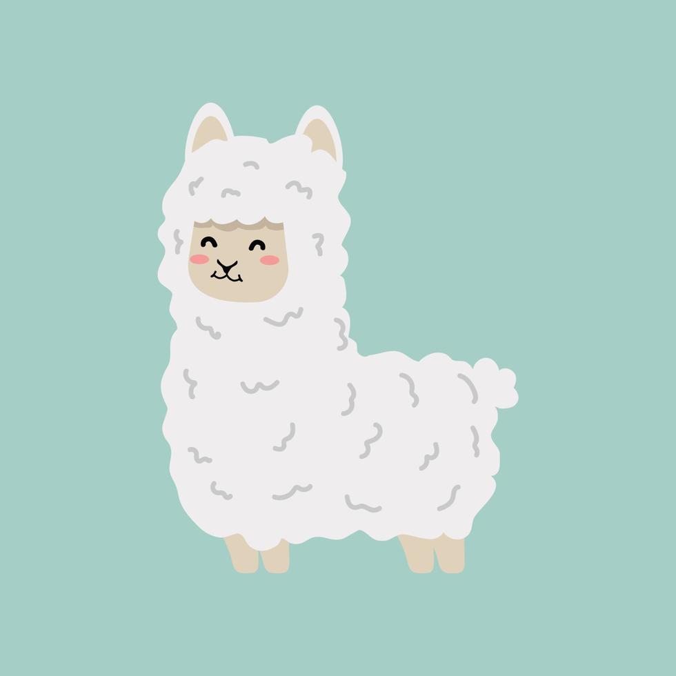 Llama alpaca  fluffy flat cartoon vector