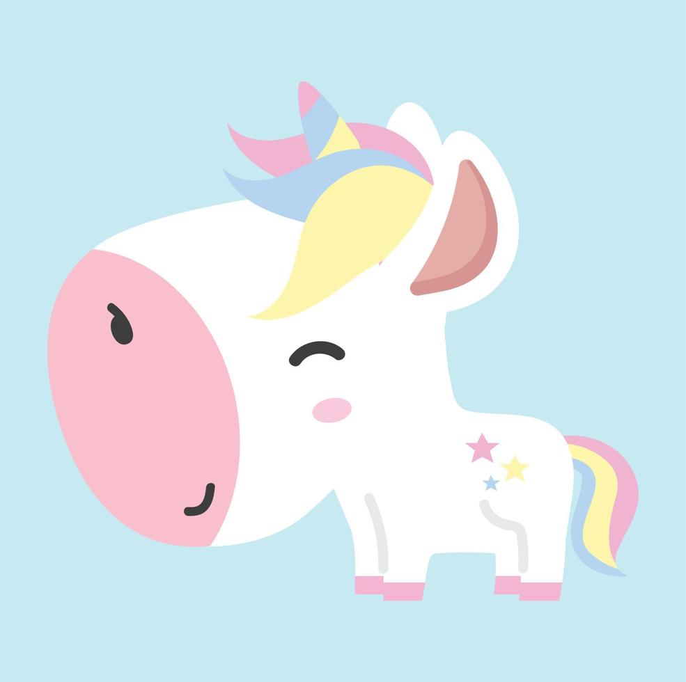 linda unicornio mini personaje garabatear plano vector