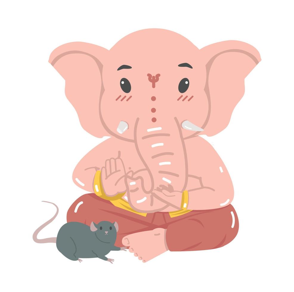 Cute Hindu God Ganesha with rat vector