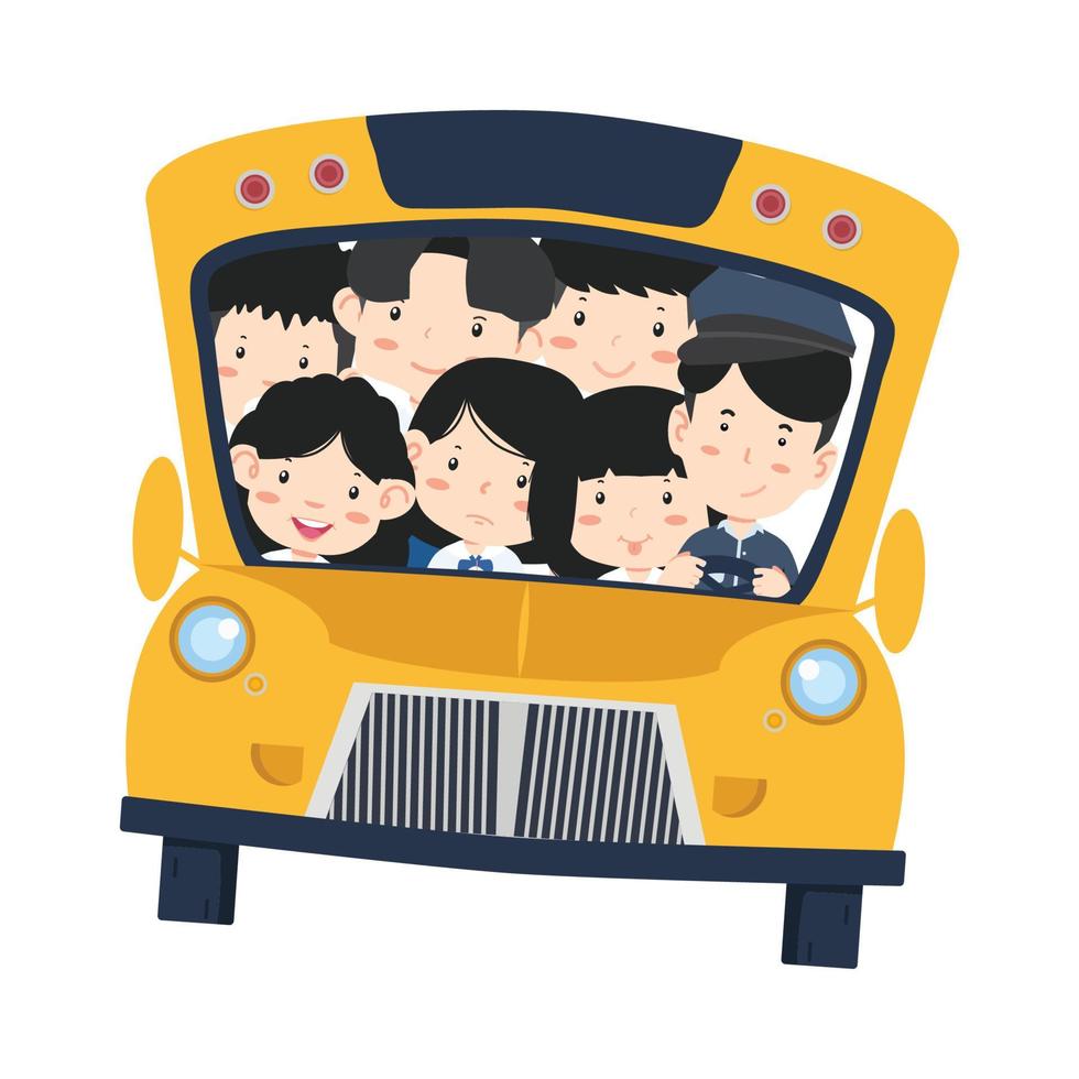 School bus with kids cartoon vector