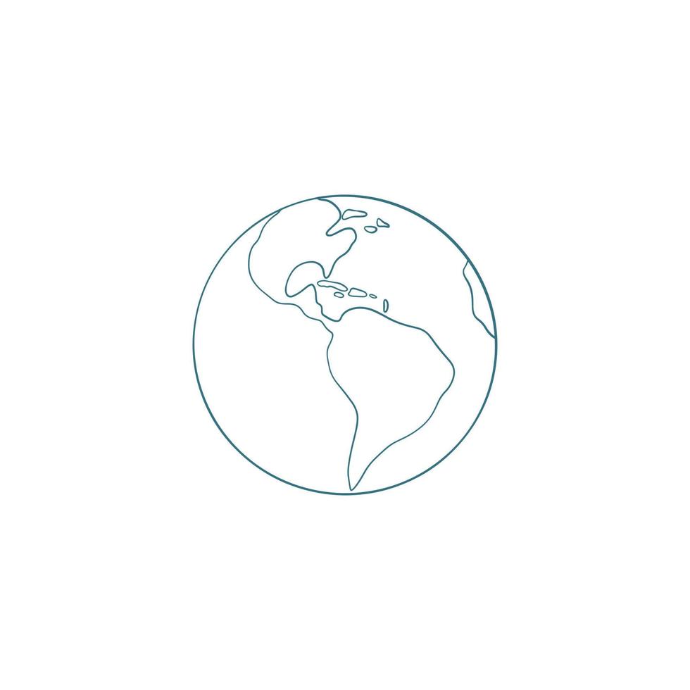 Hand drawn icon of the flat planet Earth. Vector illustration in a simple doodle style.