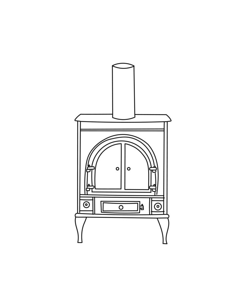 Hand drawn fireplace stove in a doodle style isolated on white background. vector