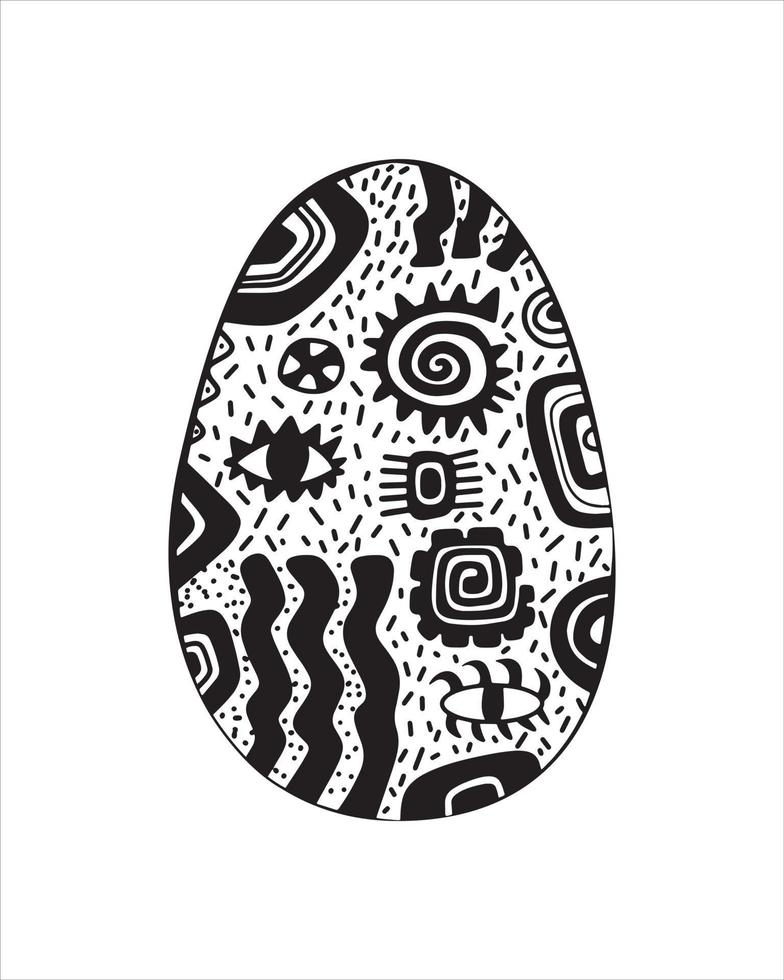 Pascua de Resurrección decoración en el forma de un huevo con étnico elementos en negro blanco colores vector