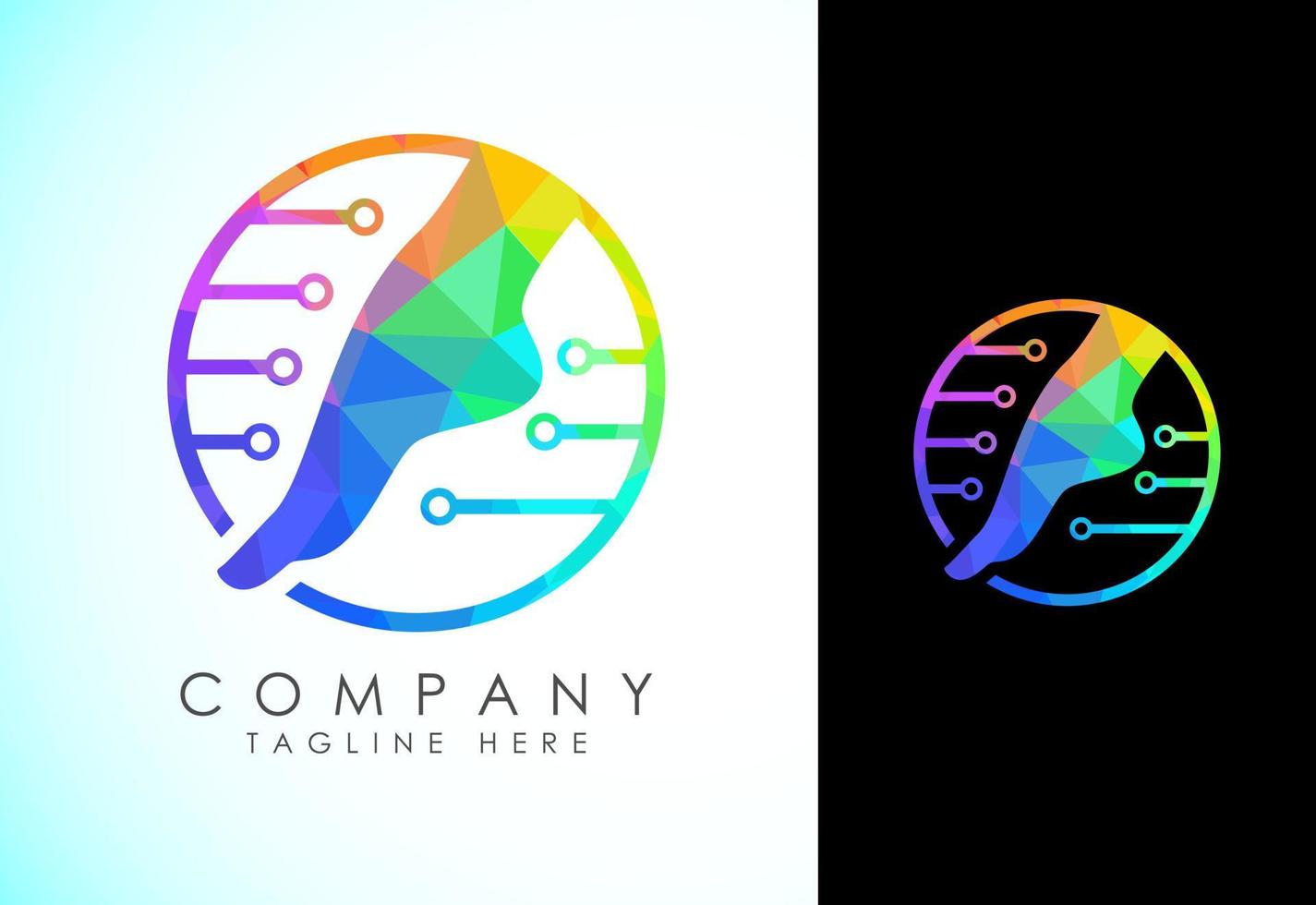 Polygonal foot and care icon logo template, Low poly foot and ankle healthcare vector