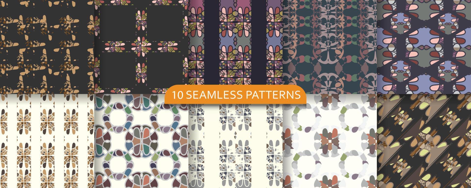 Modern abstract seamless pattern set. Vector illustration.