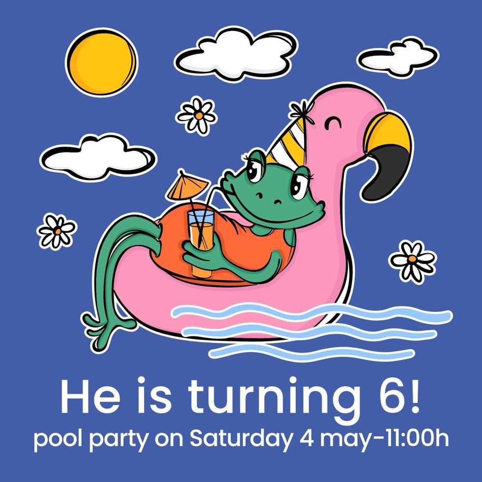 cumpleaños enviar dibujos animados rana cumpleaños fiesta invitación bosquejo vector