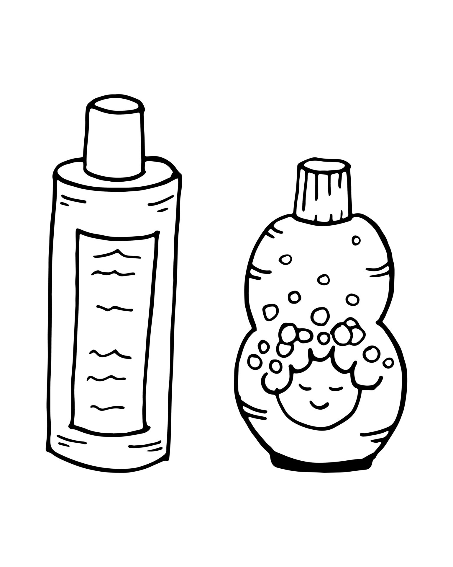 Coloring Page shampoo, soap, shower gel. Vector Educational worksheet