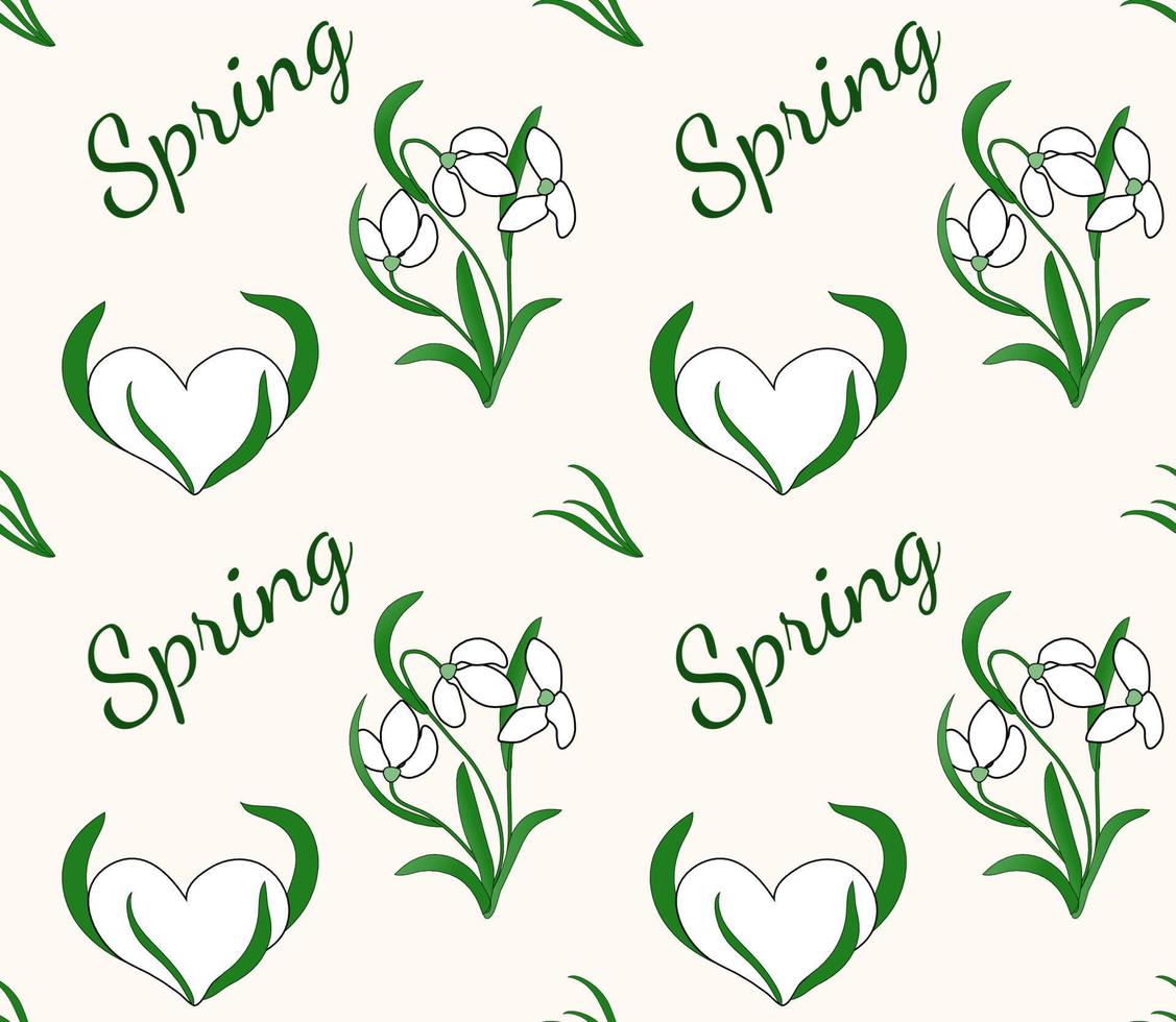 Seamless pattern Spring Snowdrops. Vector First spring flowers for fabric, textile, wrapping paper.