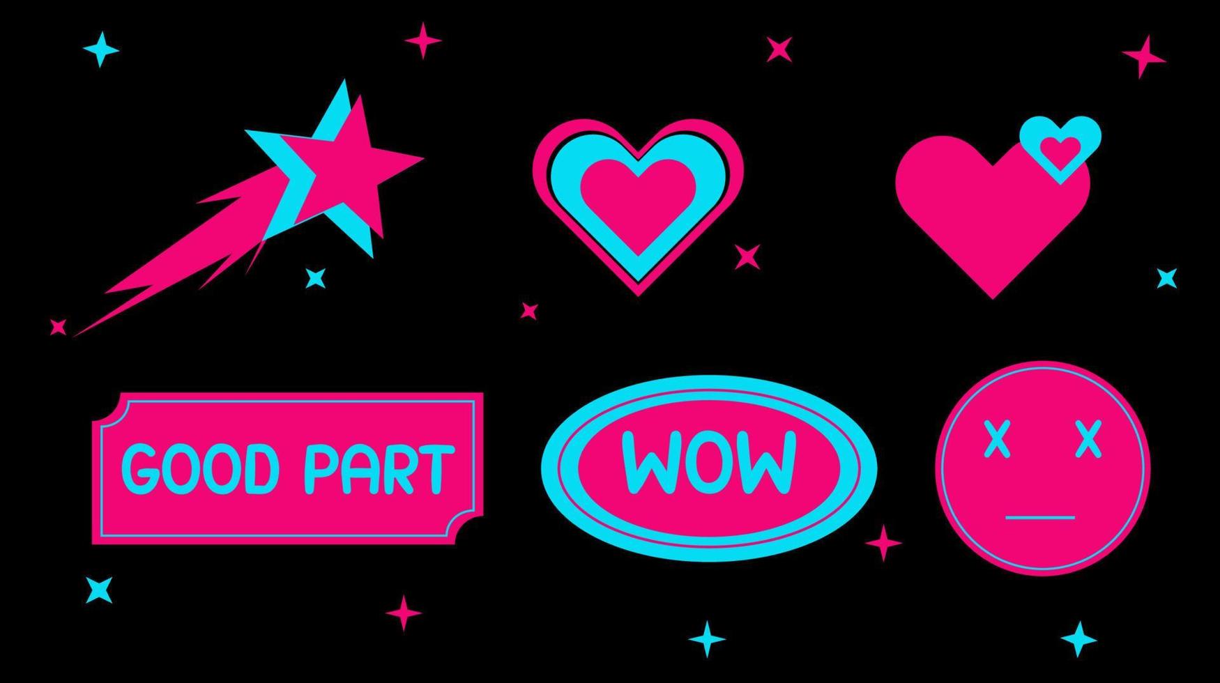 Trendy neon sticker set with y2k style vector