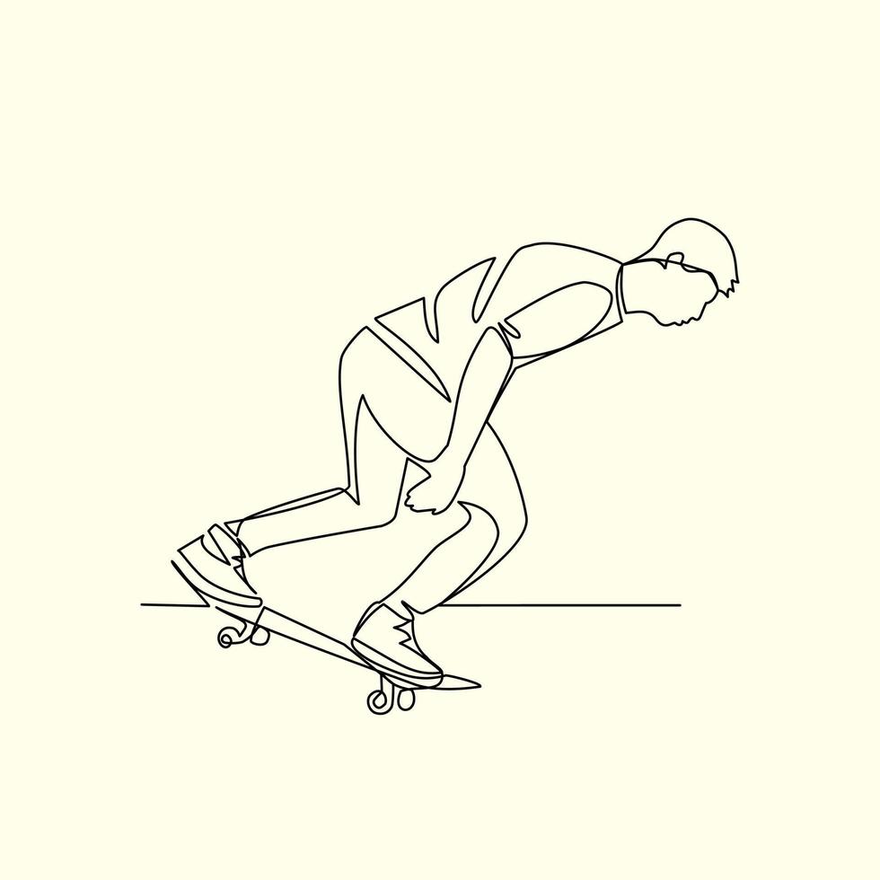 Skateboarder drawn in line art style vector