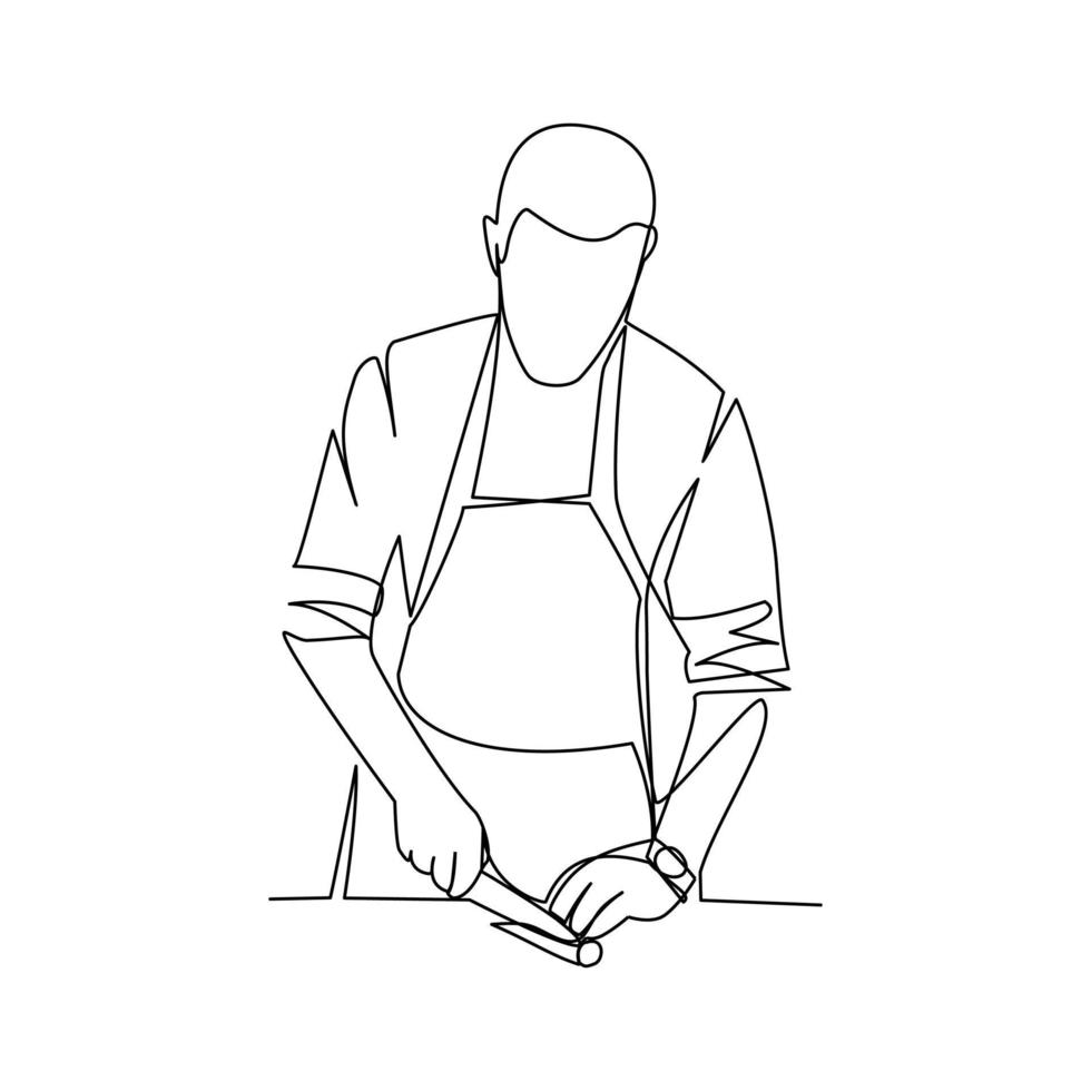 Chef vector illustration drawn in line art style