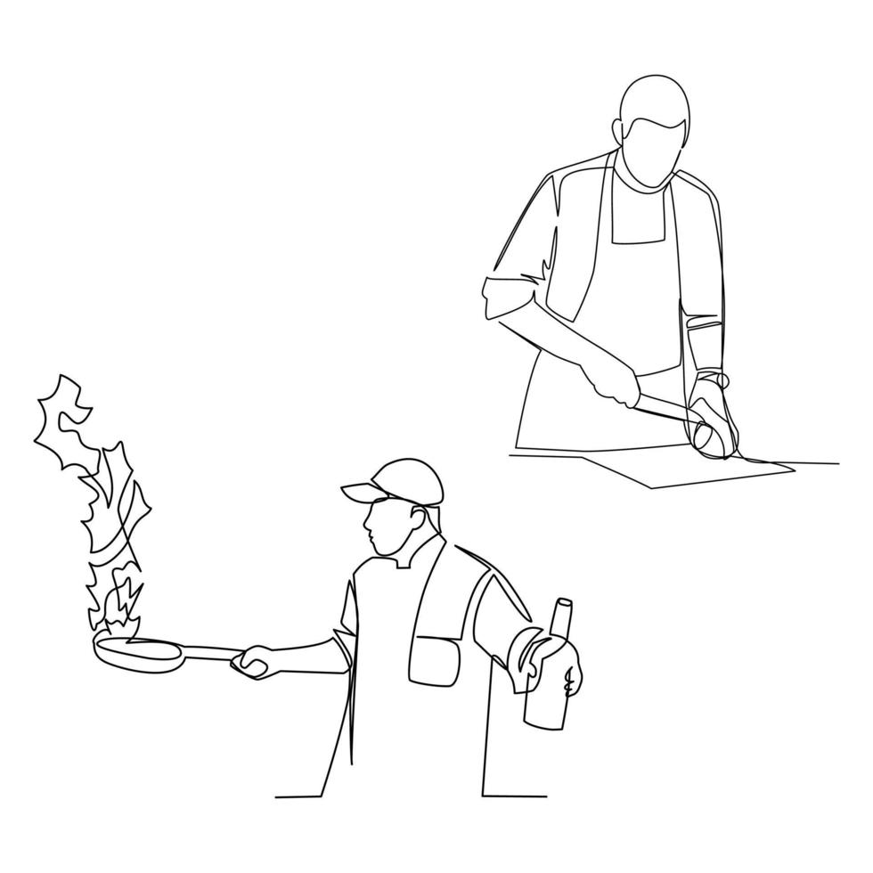 Chef vector illustration drawn in line art style