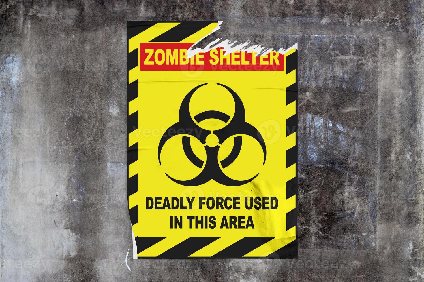 Zombie shelter poster on a concrete wall photo