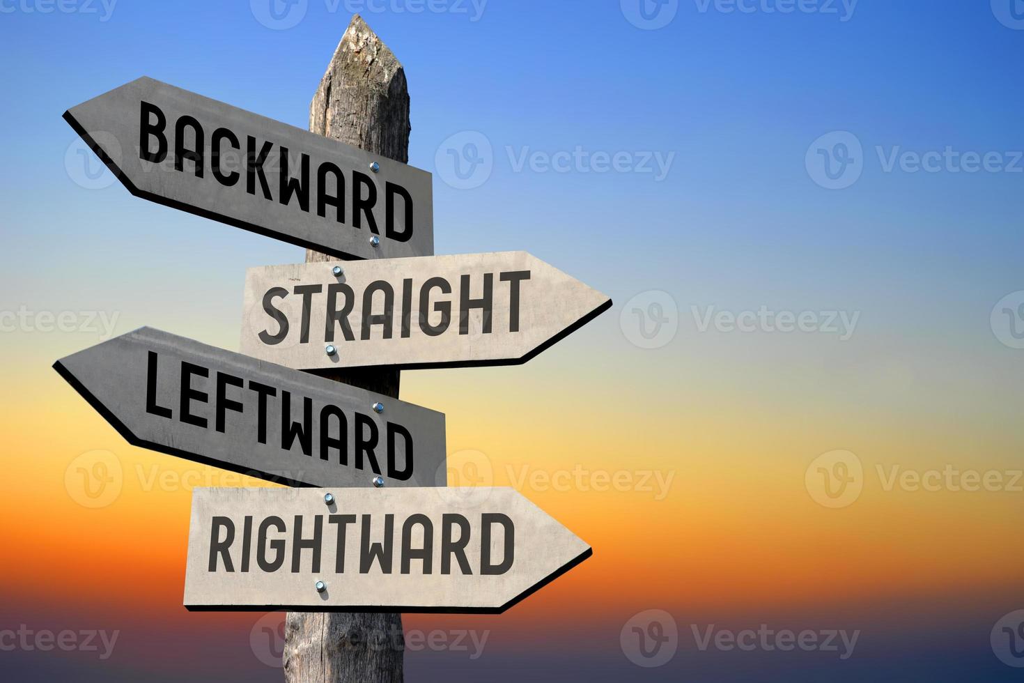 Backward, Straight, Leftward, Rightward - Wooden Signpost photo