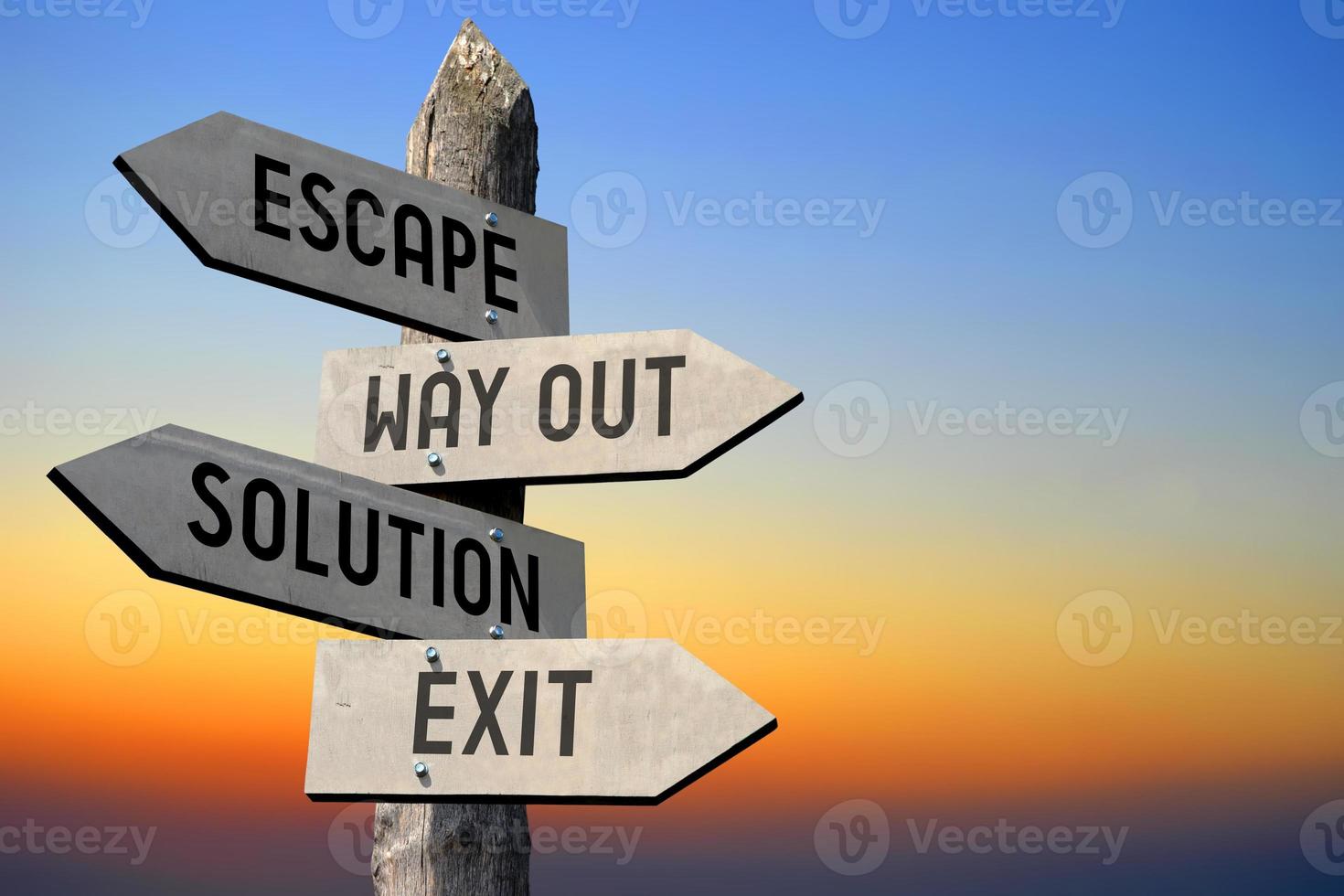 Escape, Way out, Solution, Exit - Wooden Signpost photo