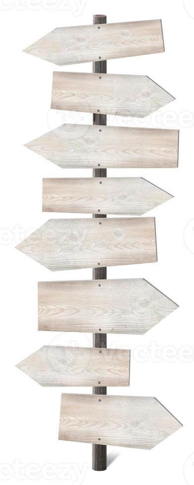 Wooden Signpost with Many Arrow Isolated on White Background photo