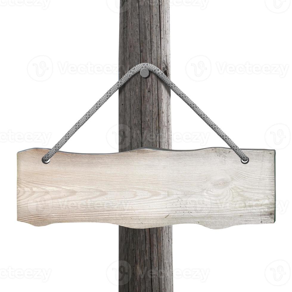 Empty Wooden Board Hanging on A Rope and Post photo