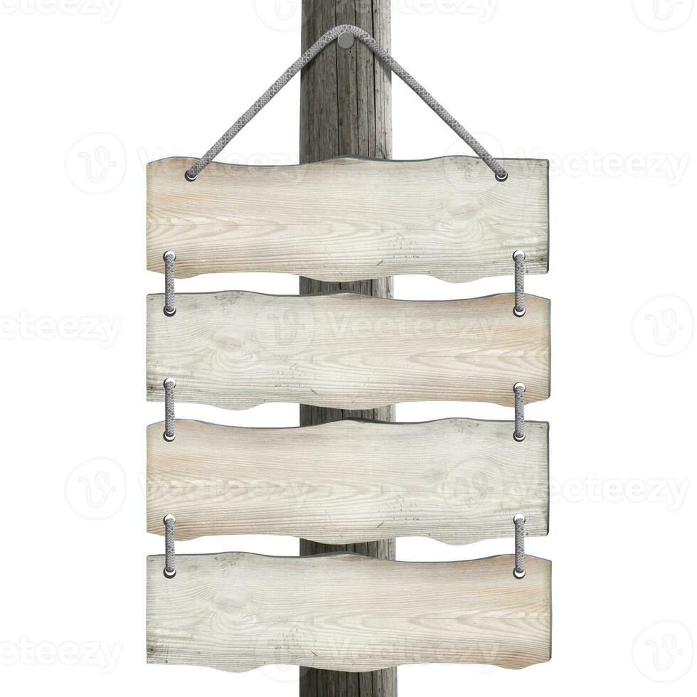 Four Wooden Boards Hanging on A Rope and Post photo
